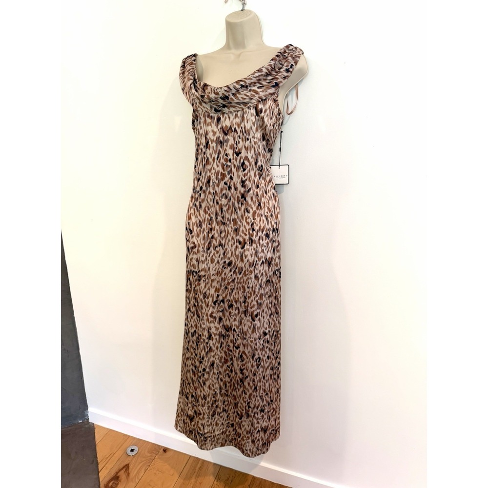 Laundry Shelli Segal Cowl Neck Slip Dress Maxi NWT Sz 8 M Brown Leopard Print - Picture 3 of 9